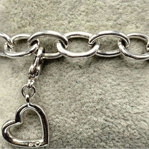 Swarovski Silvertone Toggle Bracelet with Heart Charms, Pink Crystal & Key, 7.75 - Picture 9 of 10